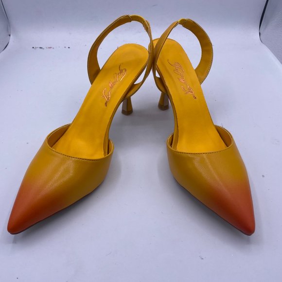 S FOWT yellow pointy toe slingback stilettos heels pumps shoes - Picture 2 of 9